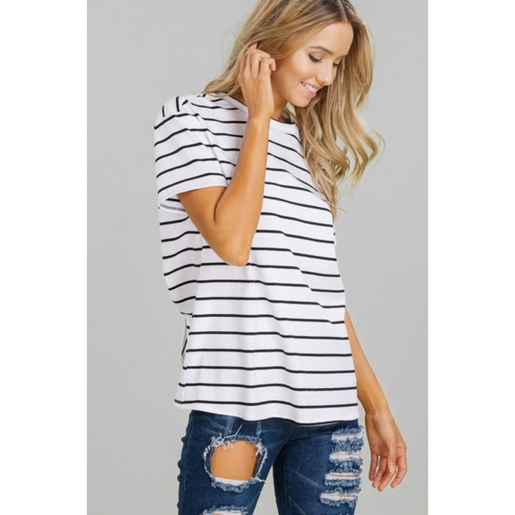 Open Tie Back Striped Tee - Picture 7 of 8